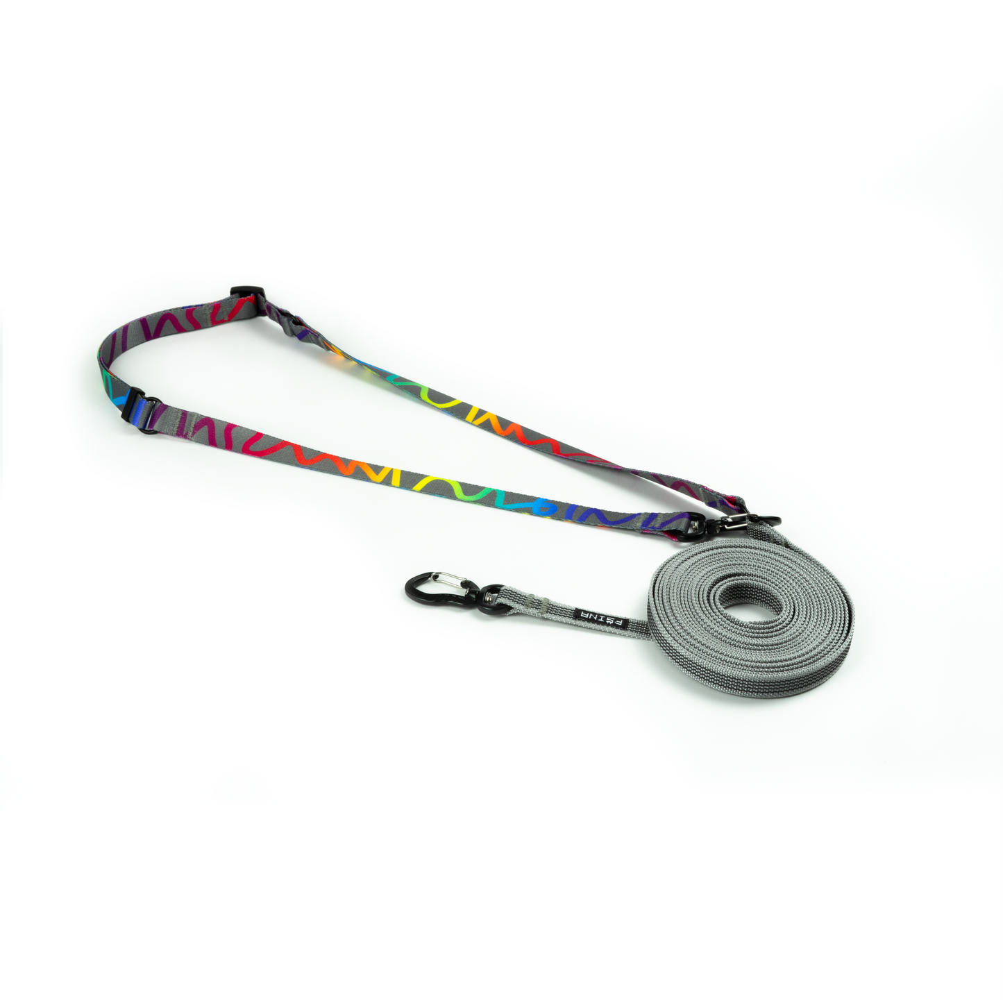HANDS-FREE RUBBERIZED LEASH | GREY RAINBOW
